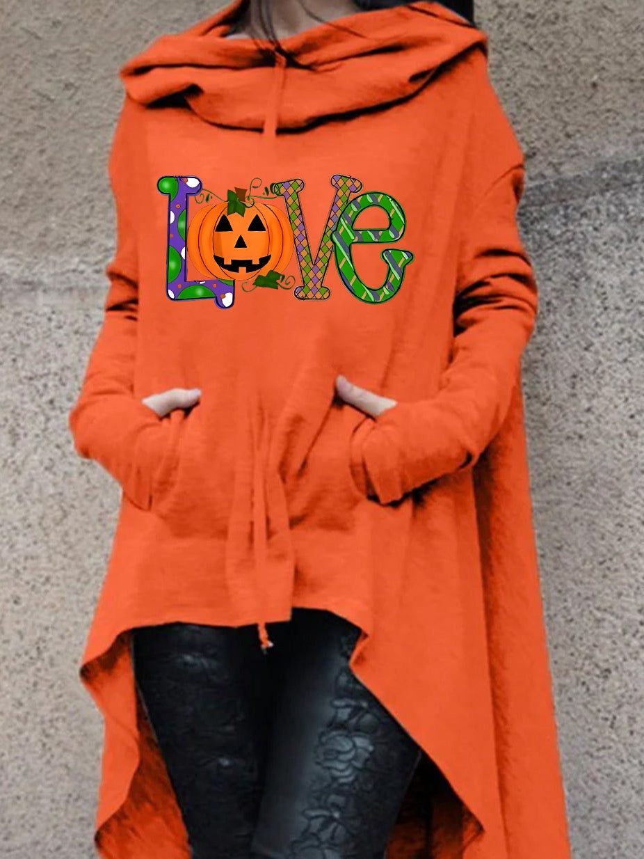 Love Halloween Pumpkin Print Casual Hoodie