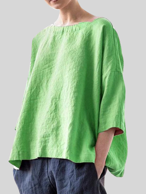 Cotton And Linen Elbow Sleeve Comfort Top