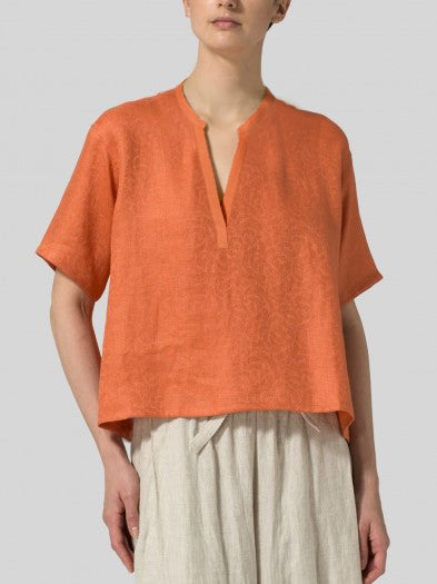 Cotton and Linen Deep V-NECK T-Shirt