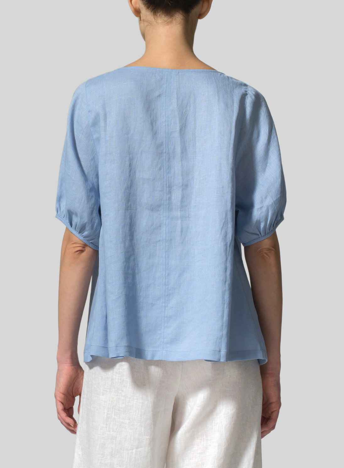 Cotton And Linen Drawstring Cuff Short Sleeve Top