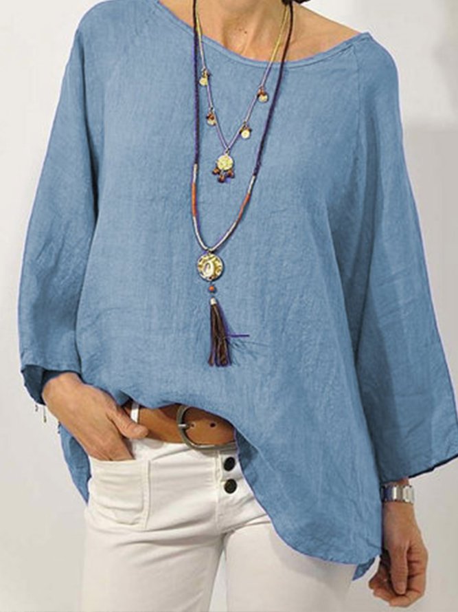 Solid Long Sleeve Linen Daily Top