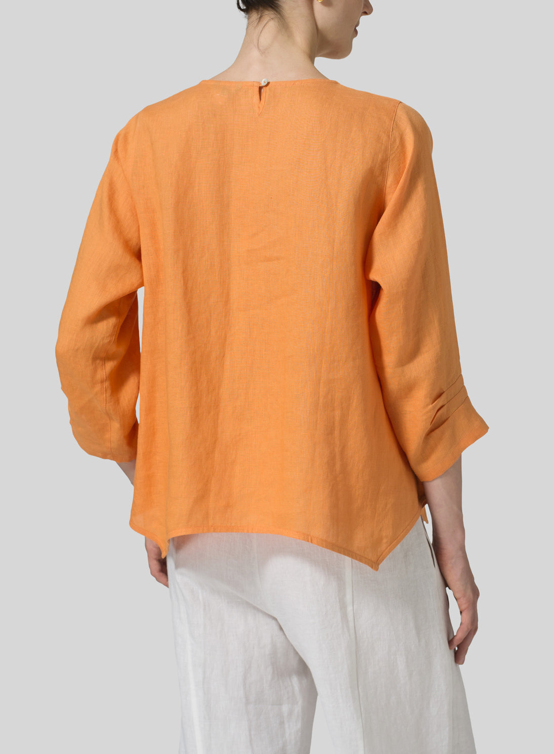 Cotton And Linen Crew Neck 3/4 Sleeve Shirt