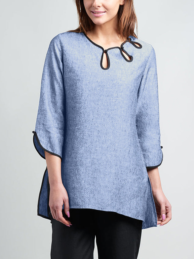 Cotton And Linen Chinese Button Elbow Sleeves Top