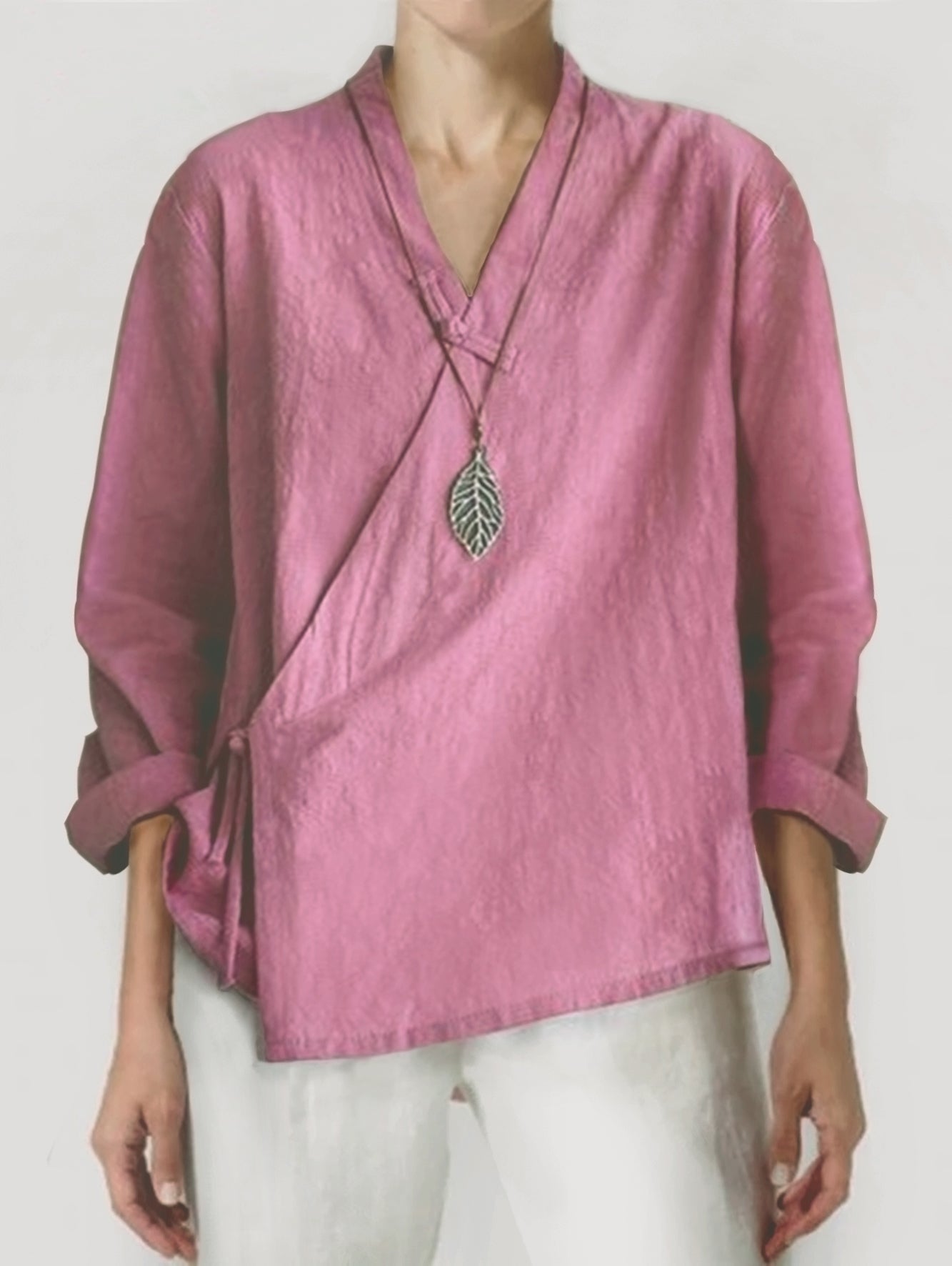 Cotton Linen Fashion Handmade Button Long Sleeve Casual Top