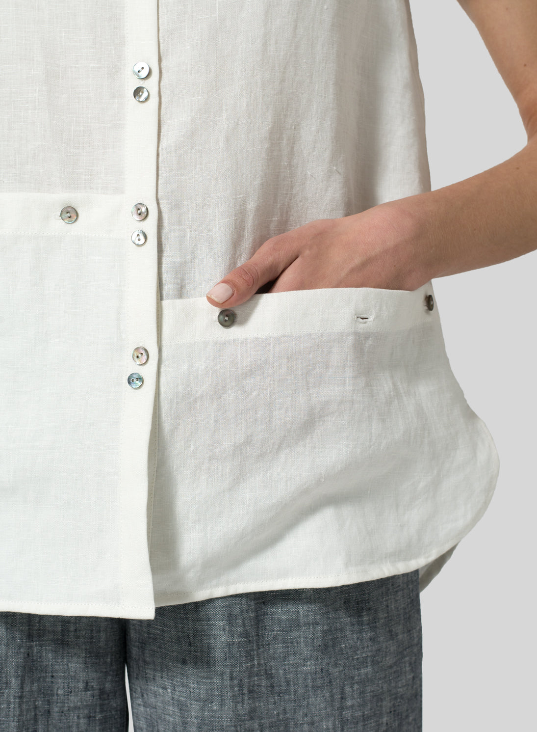 Cotton And Linen Boat Neck Shirt