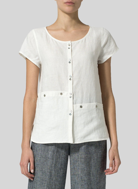 Cotton And Linen Boat Neck Shirt