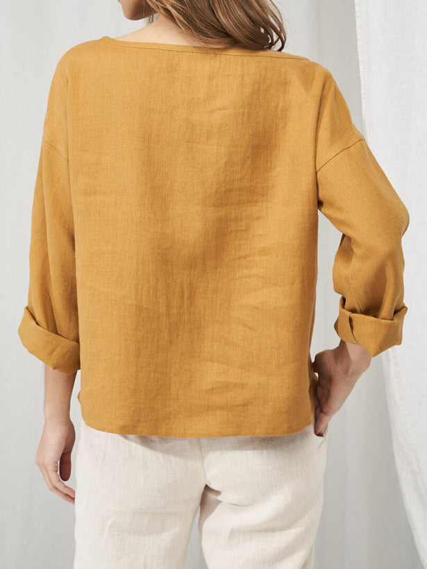 Boat Neck Top With Long Sleeves Top