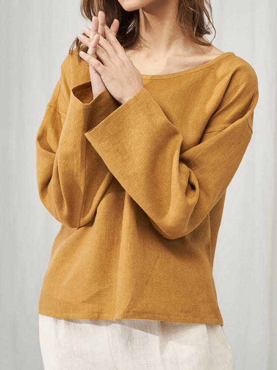 Boat Neck Top With Long Sleeves Top