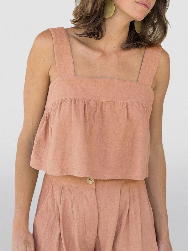 Square Neck Strap Open Back Cropped Camisole Top