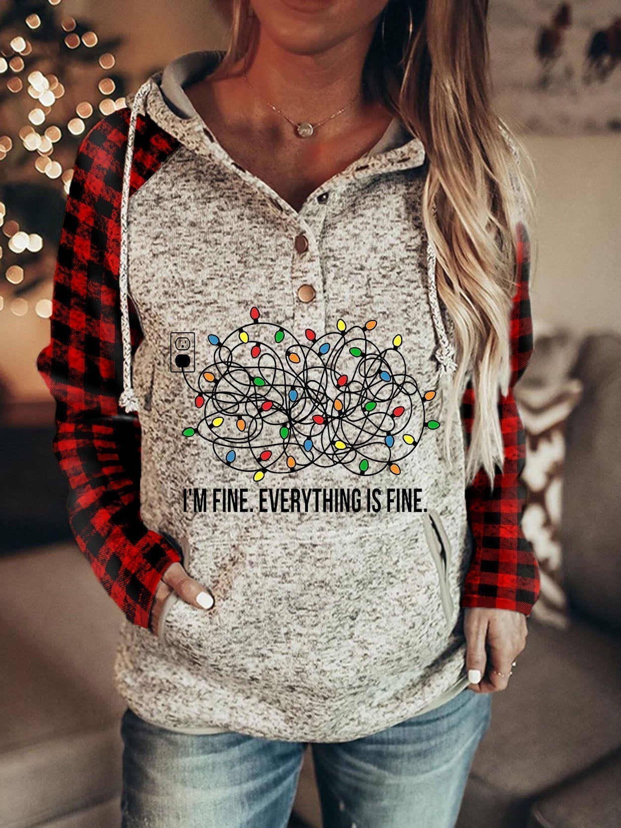 I'm Fine Everthing Is Fine Christmas Lights Print Sweatshirt