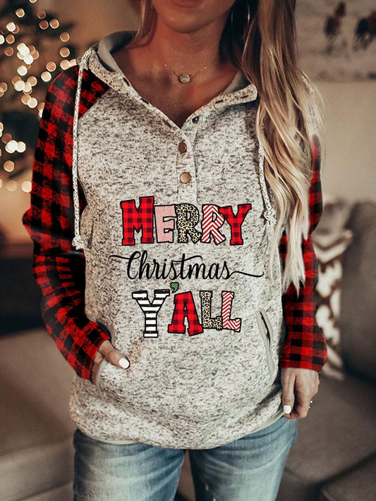 Merry Christmas Y'all Plaid Print Sweatshirt