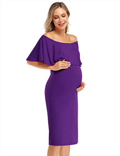 Maternity Dress Women's Off Shoulder Casual Midi Dress