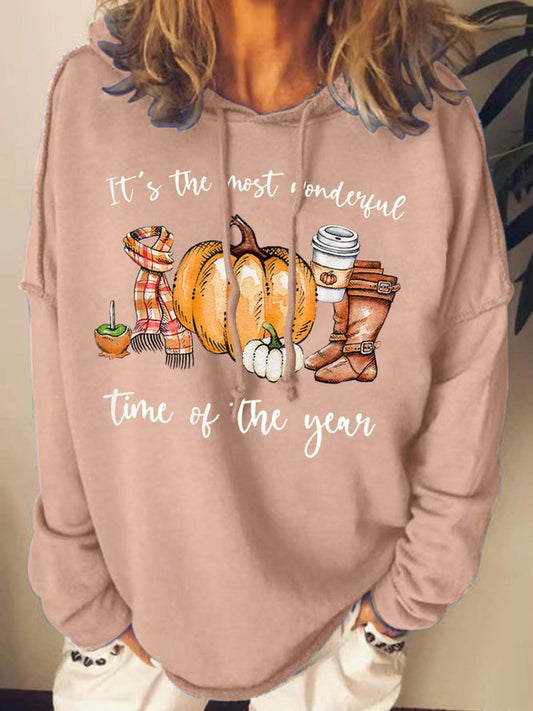 Women Most Wonderful Time Of The Year Pumpkin Light Halloween Loose Sweatshirts