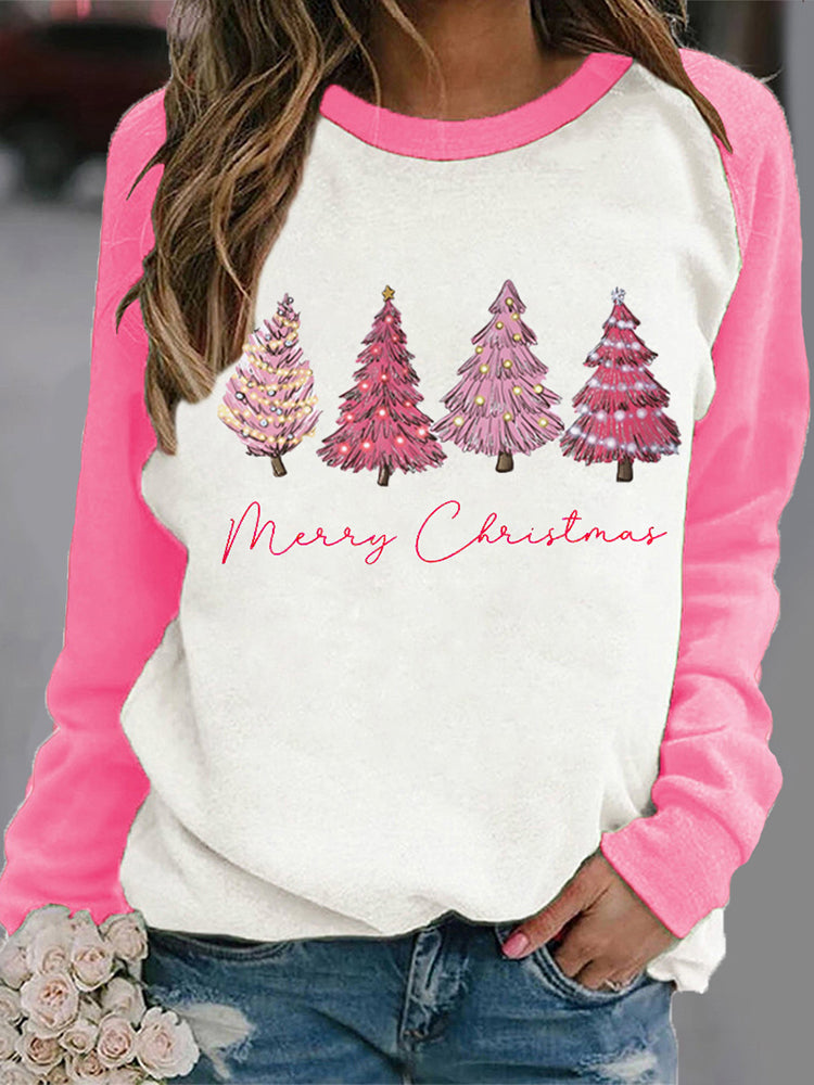 Crewneck Pink Christmas Tree Winter Sweatshirt