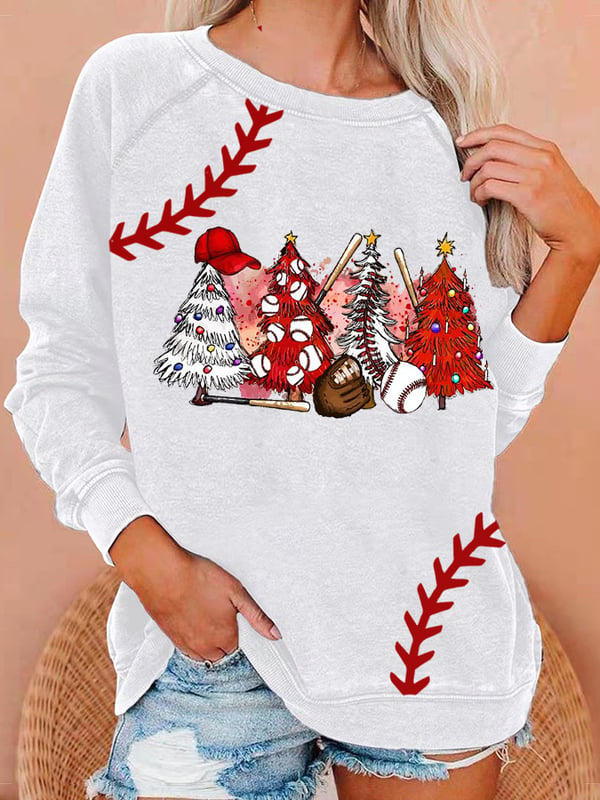 Women's Merry Christmas Baseball Print Sweatshirt