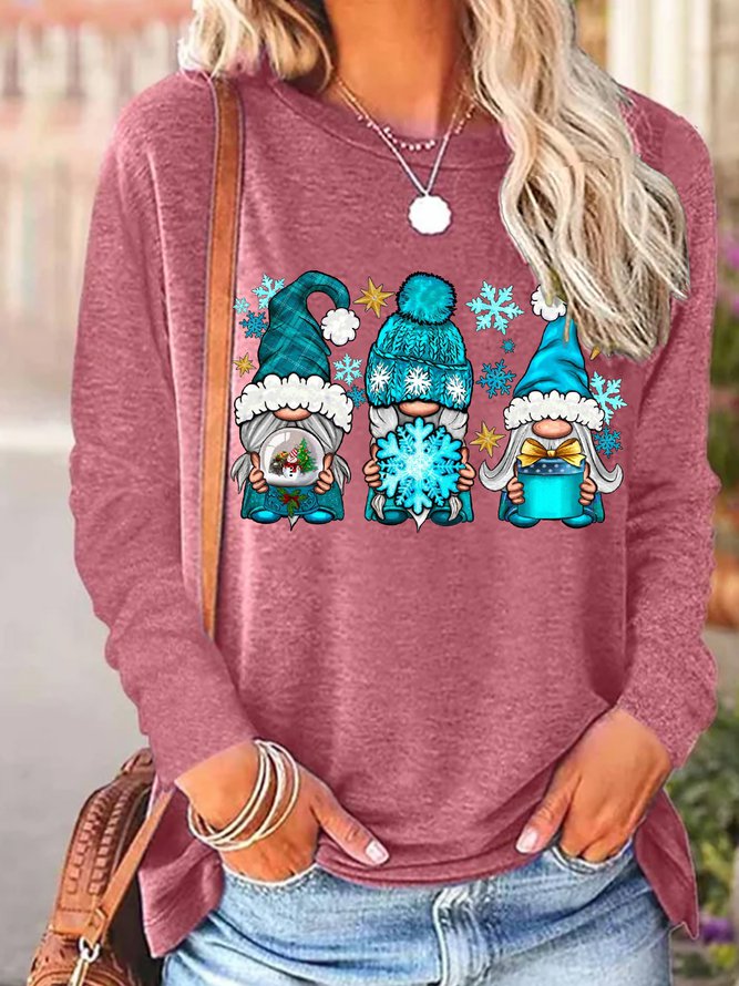 Women's Christmas Gnome Graphic Print Crew Neck Casual Regular Fit Top