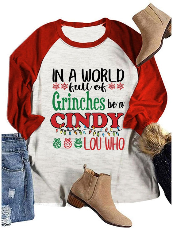 IN A WORLD Christmas Crew Neck Panel T-Shirt