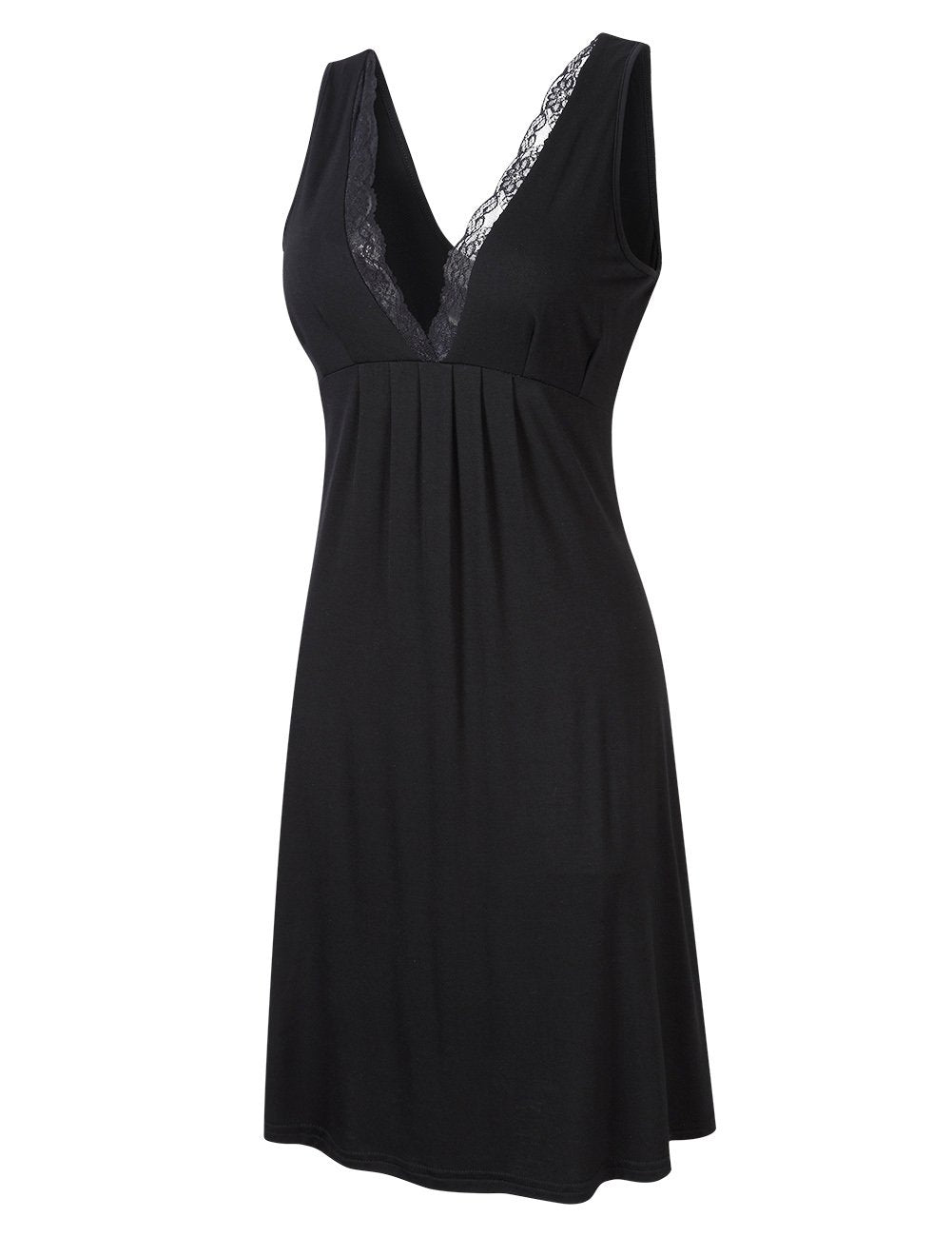 Women Deep V-Neck Lace Trim Sleeveless Nightgown Sleepwear Empire Babydoll Lingerie Night Dress