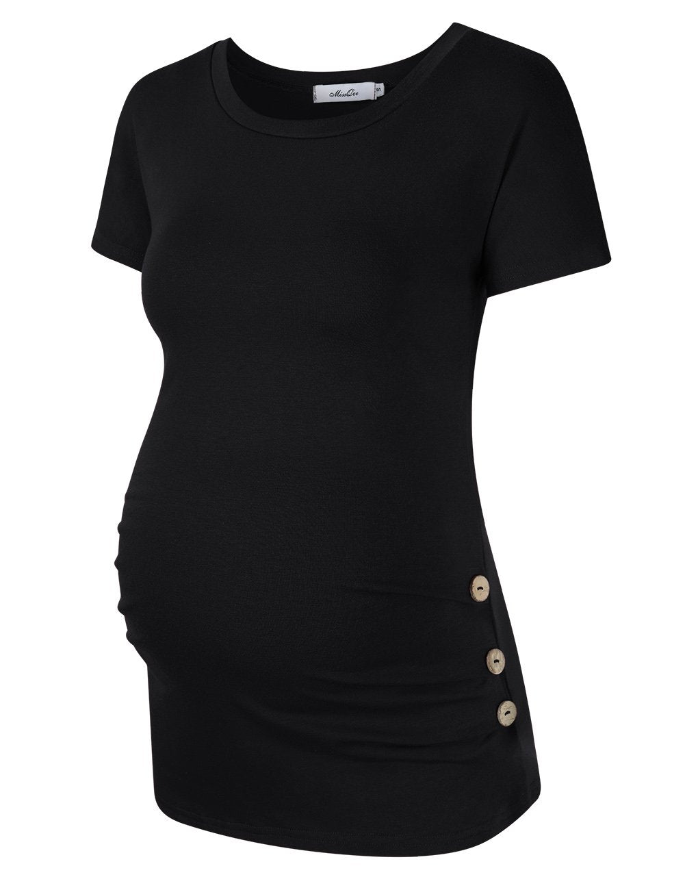 Maternity Shirt Side Button and Ruched Maternity Tunic Tops Maternity Short Sleeve T-Shirts