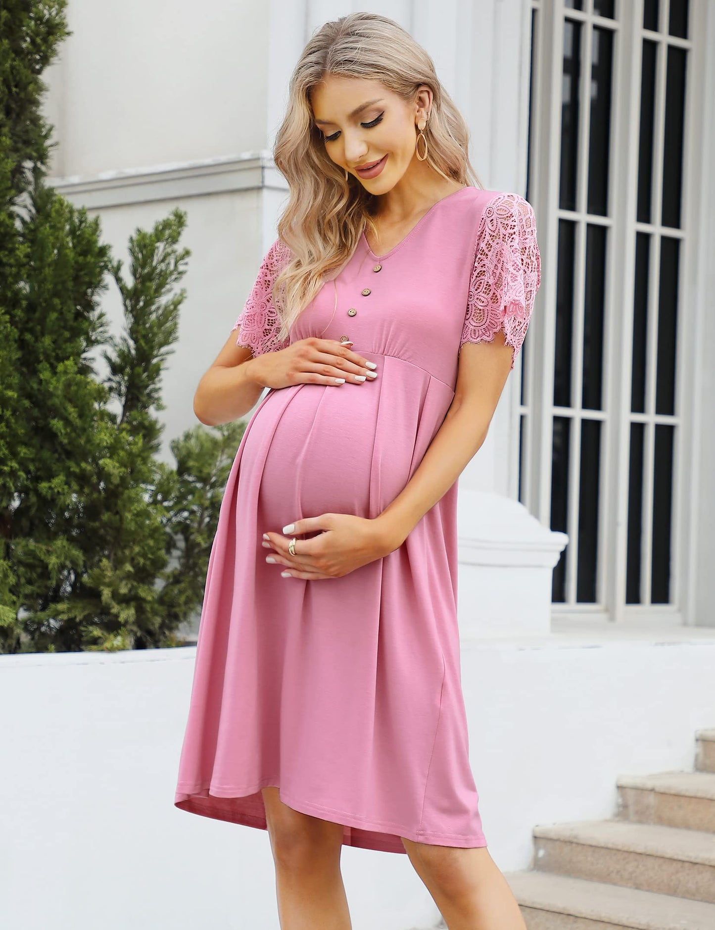 Maternity Dress Women's Off Shoulder Casual Midi Dress