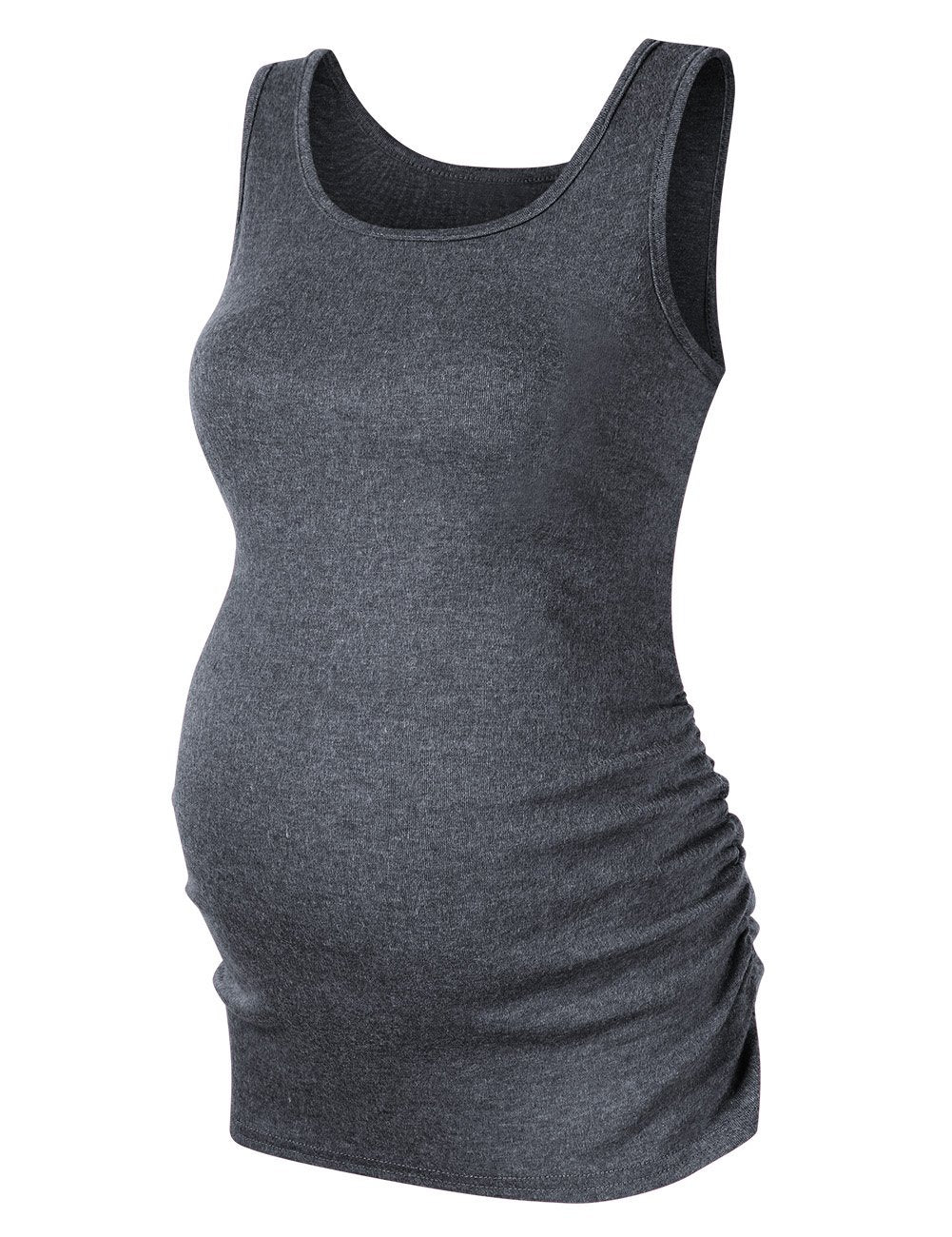 Maternity Basic Tank Top Neck Sleeveless Tops Pregnancy Solid Side Ruching Vest