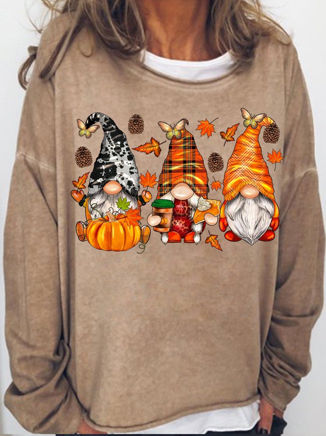 Women Halloween Gnome Fall Leaves Casual Sweatshirts
