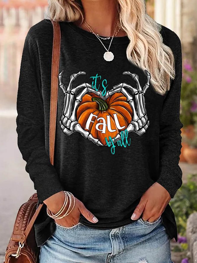 Women Skeleton Pumpkin Simple Long sleeve Tops