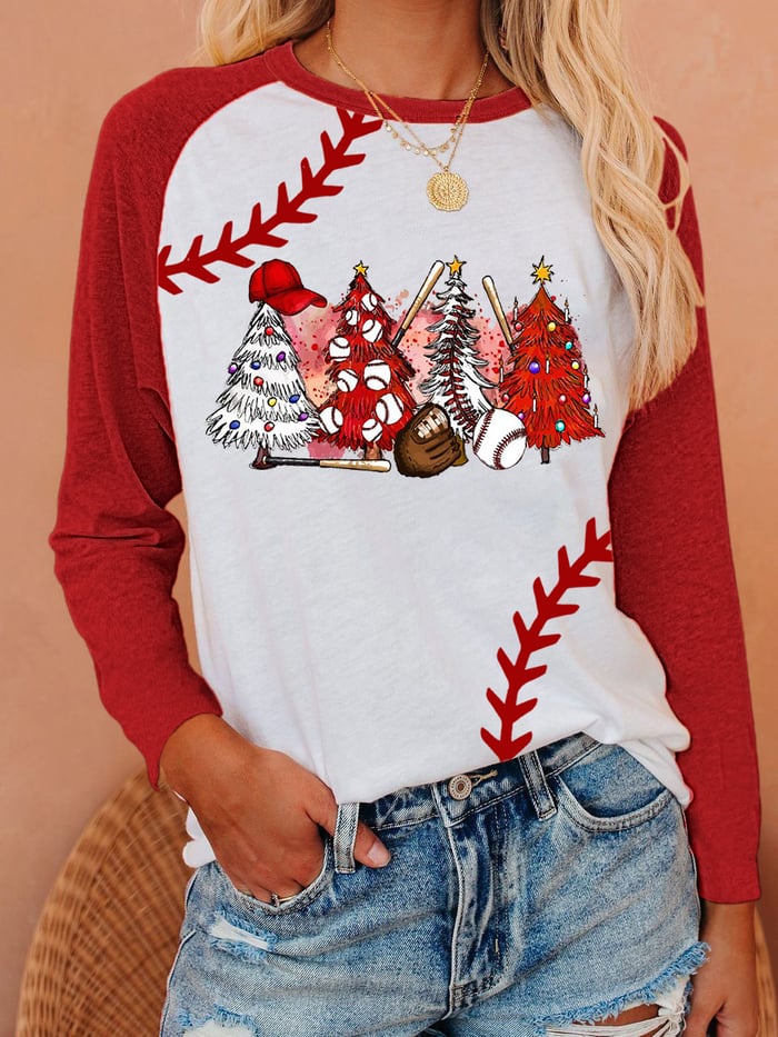 Women's Christmas Baseball Print T-Shirt