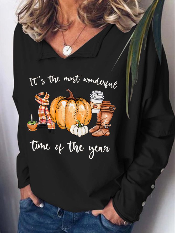 Women Wonderful Time Of The Year Pumpkin Light Casual Regular Fit Halloween Sweatshirts
