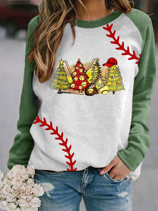 Women's Christmas Trees Softball Merry Christmas Print Sweatshirt