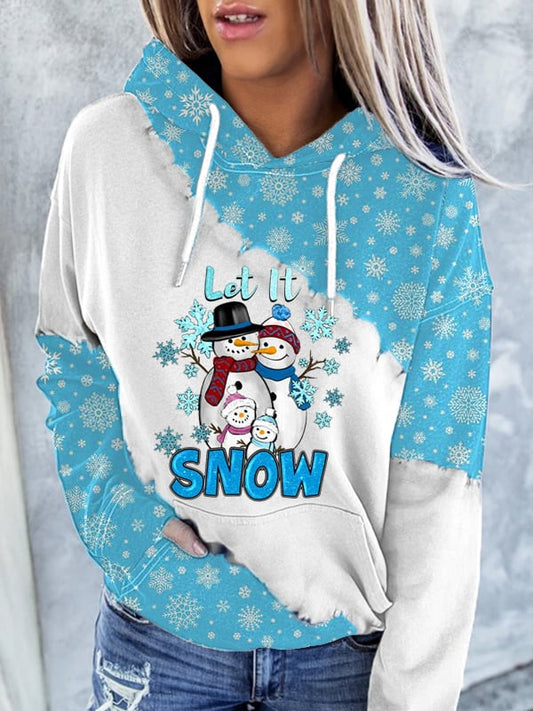 Women's Let It Snow Cute Snowman Print Hoodie