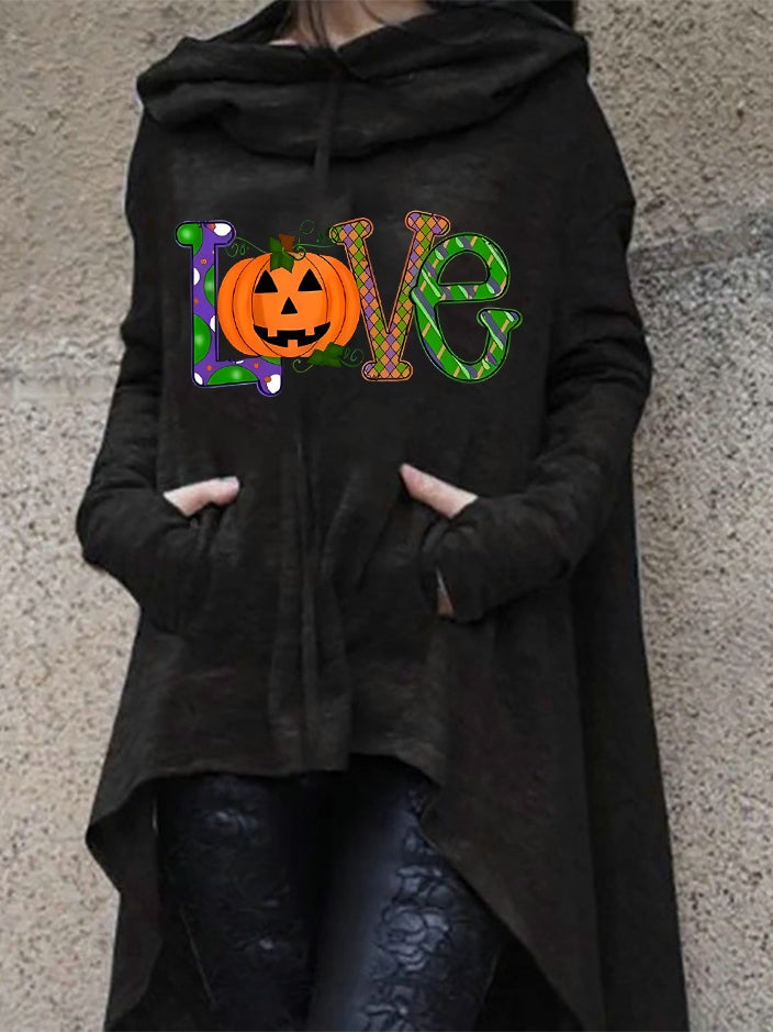 Love Halloween Pumpkin Print Casual Hoodie
