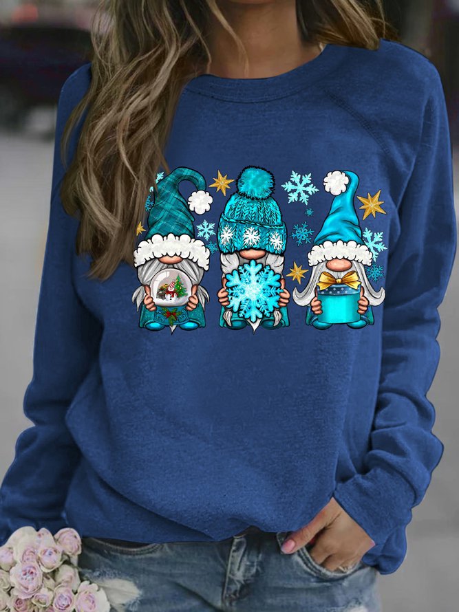 Women's Christmas Gnome Graphics Printed Crew Neck Loose Casual Sweatshirts