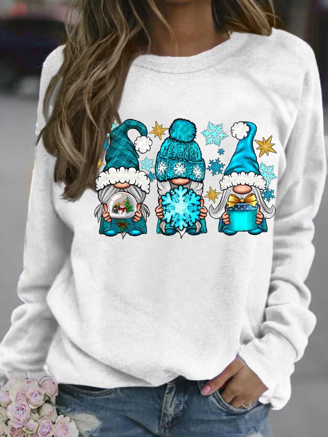 Women's Christmas Gnome Graphics Printed Crew Neck Loose Casual Sweatshirts