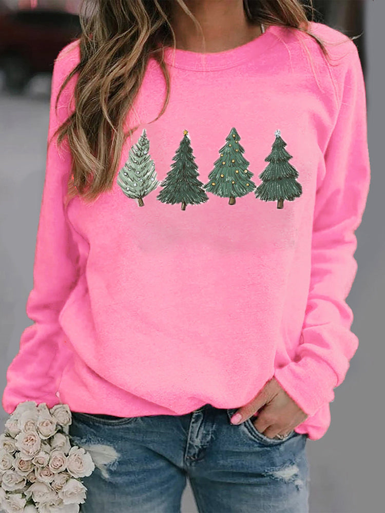 Womens  Crewneck Pink Christmas Tree Sweatshirt