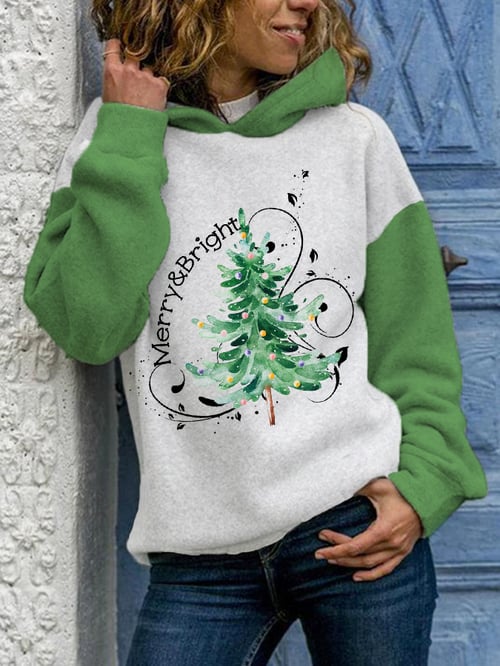 Women's Merry And Bright Christmas Tree Casual Hoodie
