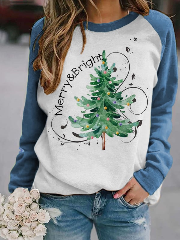 Women's Merry And Bright Christmas Tree Print Casual Sweatshirt