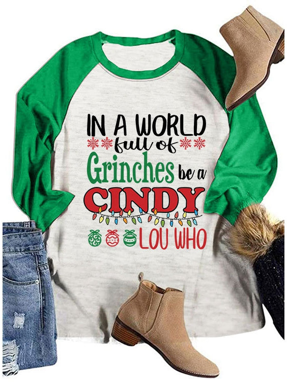 IN A WORLD Christmas Crew Neck Panel T-Shirt