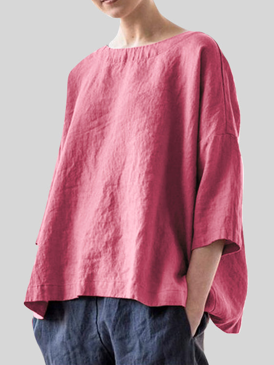 Cotton And Linen Elbow Sleeve Comfort Top